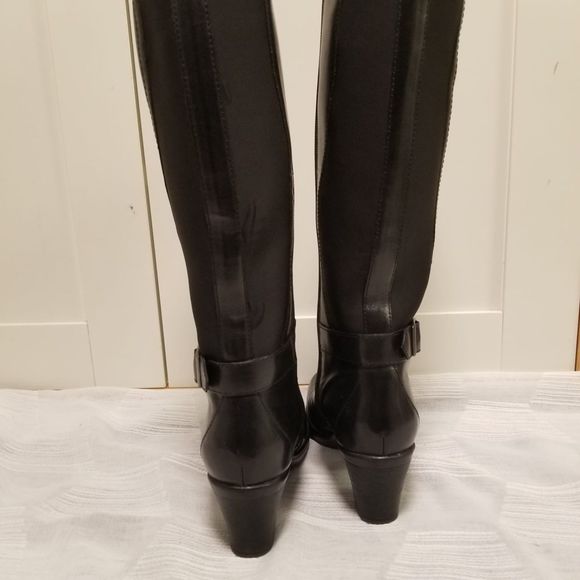 Clarks Bendables Tall Black Leather Boots Women's 7.5M - Picture 5 of 12